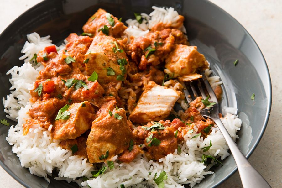 Chicken tikka with spiced rice